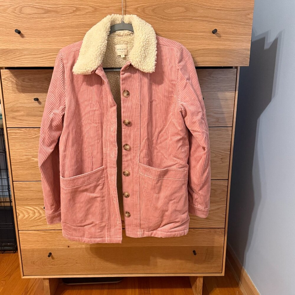 Sezane Will Pink Corduroy Jacket with Cream Collar